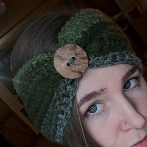 Handmade Green Hue Crochet Headband w/Button